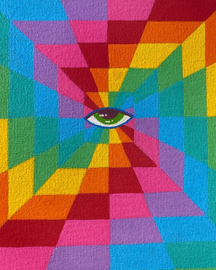 an eye is shown in the middle of a colorful painting