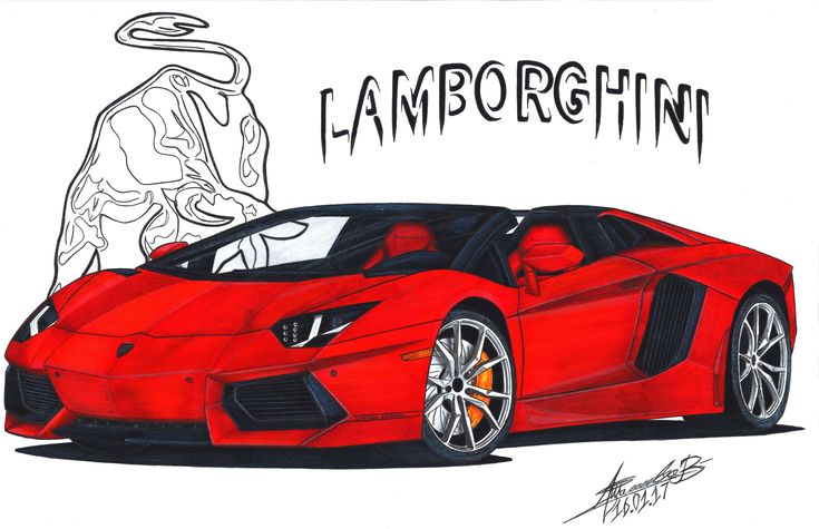 a drawing of a red sports car with the word lamborgfind on it