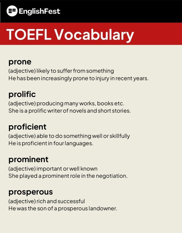 a poster with the words toefl vocabulary on it