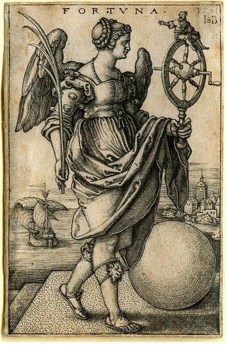 an angel holding a compass on top of a table next to a ball and ship