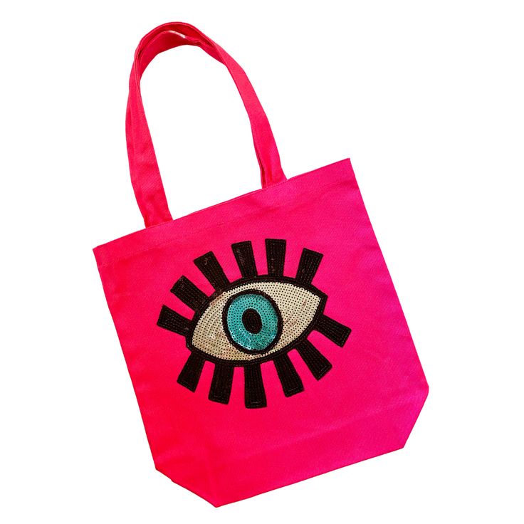 Trendy Rectangular Shoulder Bag For Festivals, Trendy Tote Shoulder Bag For Festival, Trendy Handmade Canvas Bag, Trendy Tote Bag For Festivals, Trendy Pink Embroidered Bag, Trendy Handmade Cotton Bag, Trendy Embroidered Summer Bag, Rectangular Spring Festival Bags, Evil Eye Canvas