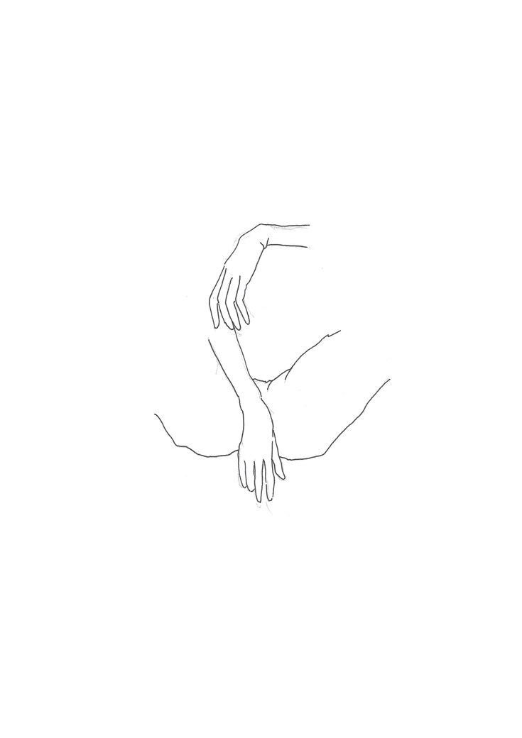 a drawing of two hands reaching each other in the air with one hand on another's arm