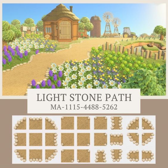 the front and back cover of light stone path, with flowers in blooming area