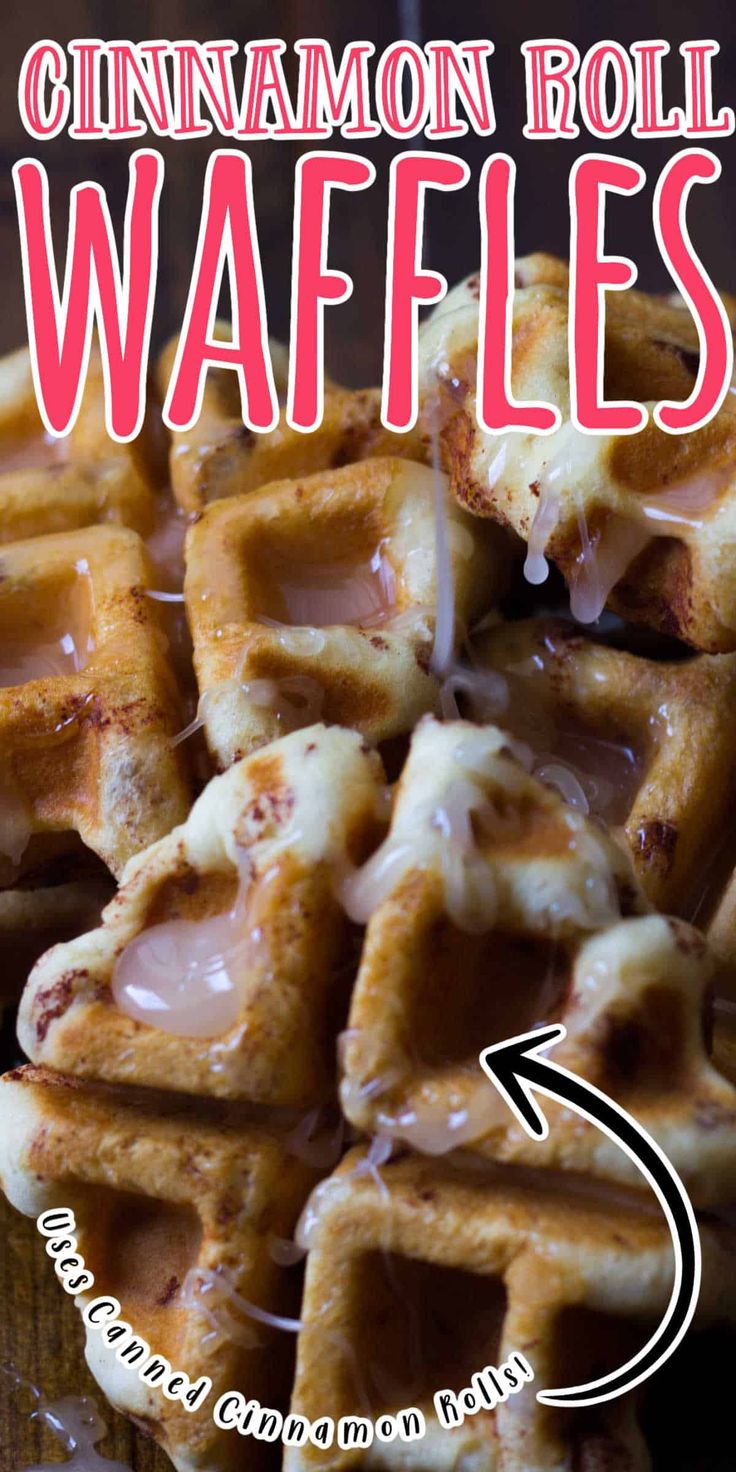 cinnamon roll waffles are stacked on top of each other