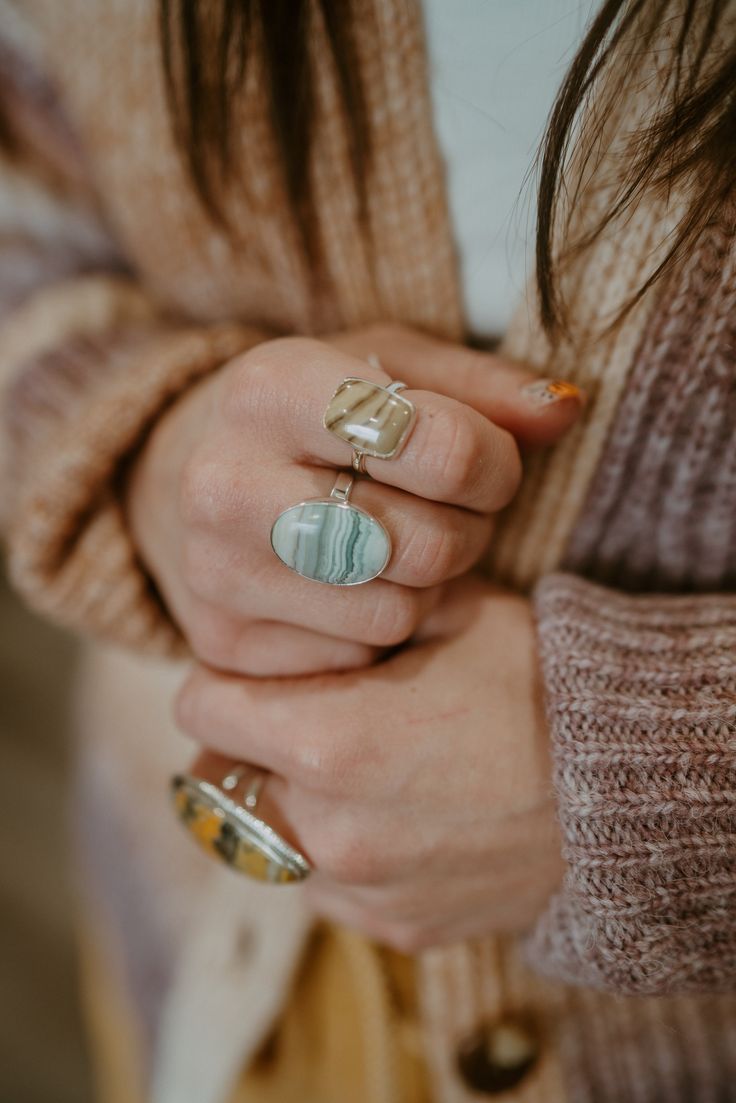 Loving this neutral stone! A great everyday ring. Oval or rectangle shaping Sterling silver Schelmblend stone Single band Adjustable Option sizes 5-10 Artisan Gemstone Jewelry For Everyday, Adjustable Stackable Rings With Natural Stones, Adjustable Silver Stackable Rings With Stones, Silver Sterling Silver Jewelry, Adjustable Natural Stone Rings In Nature-inspired Style, Everyday Jewelry With Oval Natural Stones, Everyday Oval Jewelry With Natural Stones, Everyday Oval Natural Stone Jewelry, Nickel Free Earthy Silver Jewelry