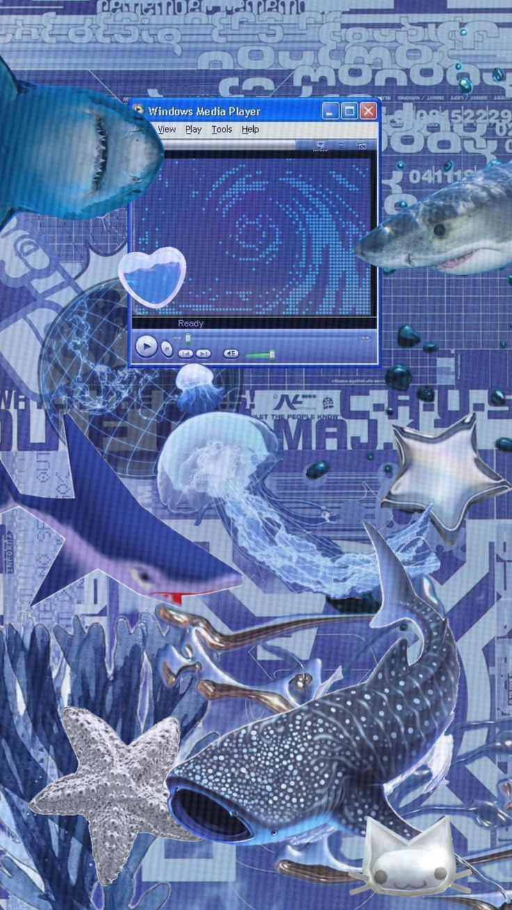 a computer screen with many different types of fish and marine animals on it's side