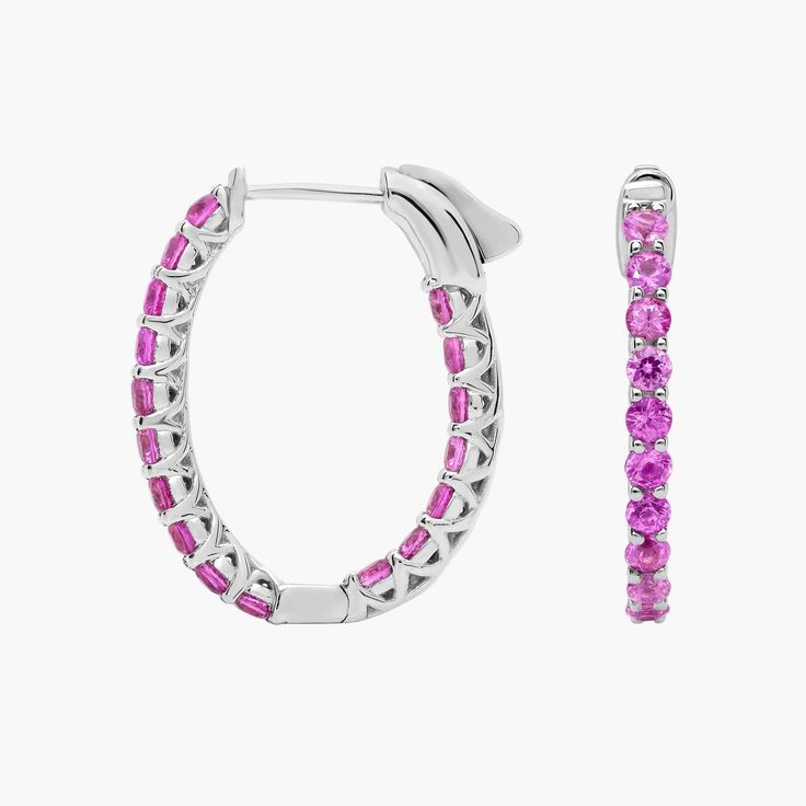 Handcrafted in 14k white gold, these vibrant trellis hoop earrings feature oval gemstones—they’re sure to bring your look full circle. Sapphire Hoop Earrings, Wedding Ring Guide, Pearl Bracelet Gold, Platinum Rose Gold, Big Hoop Earrings, Gold Rings Fashion, Gold Pearl Necklace, Ladies Diamond Rings, Rose Gold Jewelry