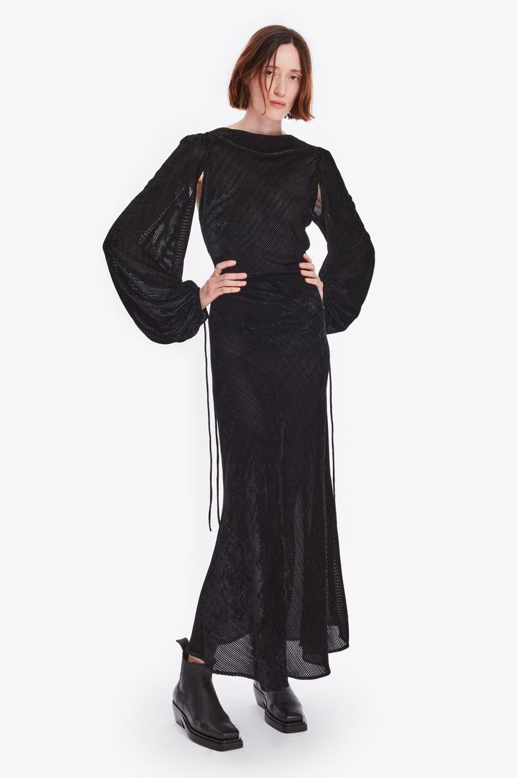 AVITO Dress — Petar Petrov Velvet Devore, Corduroy Texture, Petar Petrov, Back Dress, Dress Backs, Ankle Length, Sundress, Length Sleeve, Full Length