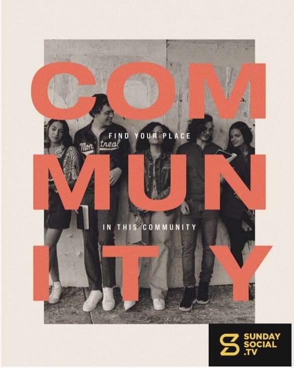 a group of people standing next to each other with the words community on it