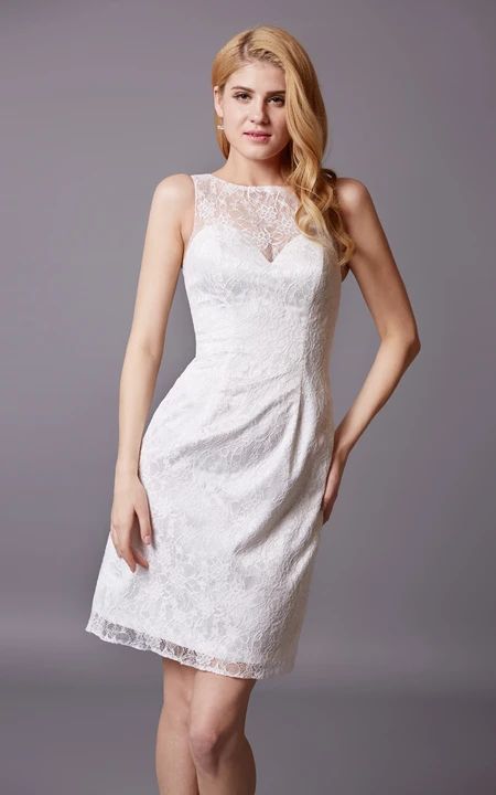 Shop Form-fitted Illusion Neck Short Lace Dress Online. Dorris Wedding offers tons of high quality collections at affordable prices. Free shipping Now! Elegant Lace Dress With Sheer Back, Lace Dress With Illusion Neckline And Fitted Bodice, Elegant Lace Dress With Sheer Bodice And Sweetheart Neckline, Fitted Lace Dress With Illusion Neckline For Prom, White Wedding Dress With Flattering Silhouette, Sleeveless Lace Wedding Dress With Illusion Neckline, Elegant Wedding Dress With Illusion Sweetheart Neckline, Fitted Lace Wedding Dress With Illusion Neckline, Fitted Wedding Dress With Flattering Silhouette