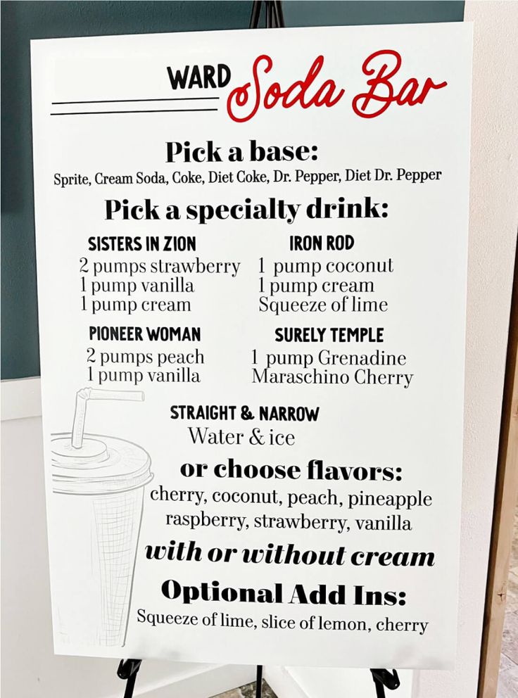 a menu for a cold drink bar with instructions on it