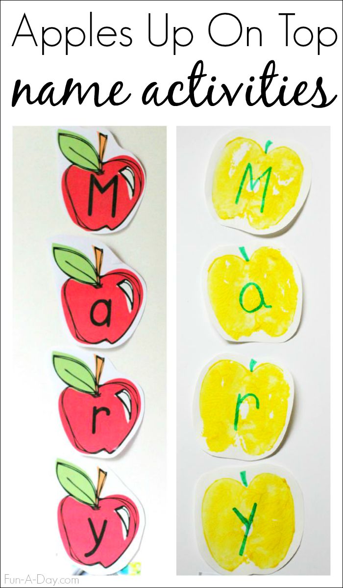 an apple themed name activity for kids to use with the letter m, and apples on top