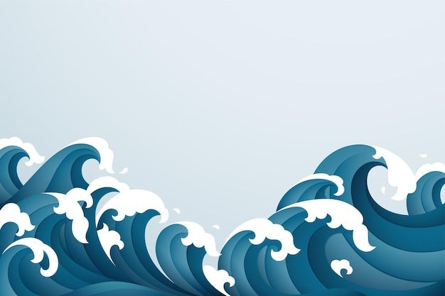 an ocean wave with blue water and white clouds