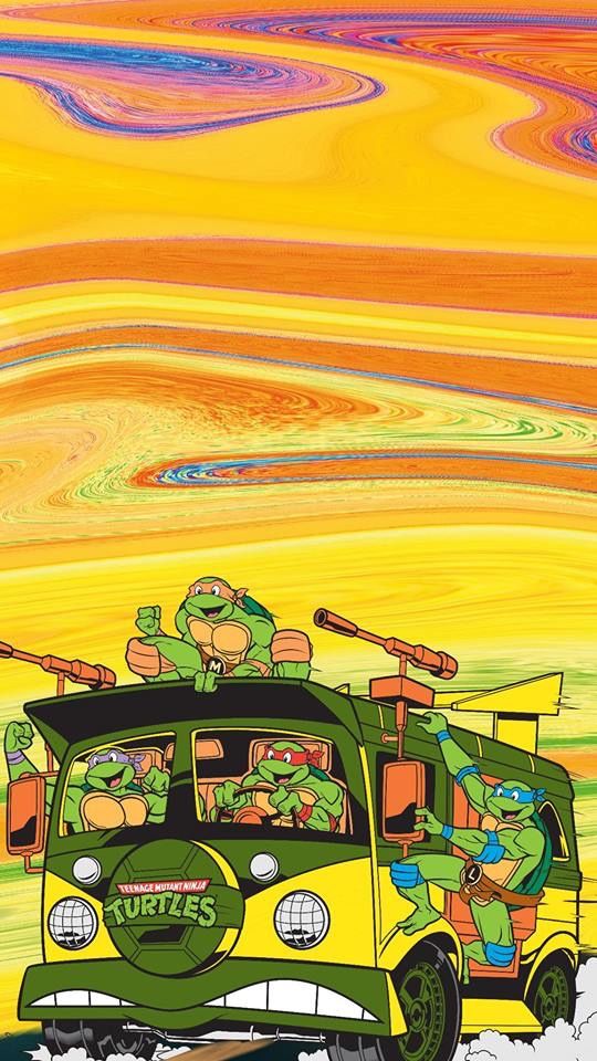 an image of a van with teenage mutant turtles on it's roof in the desert