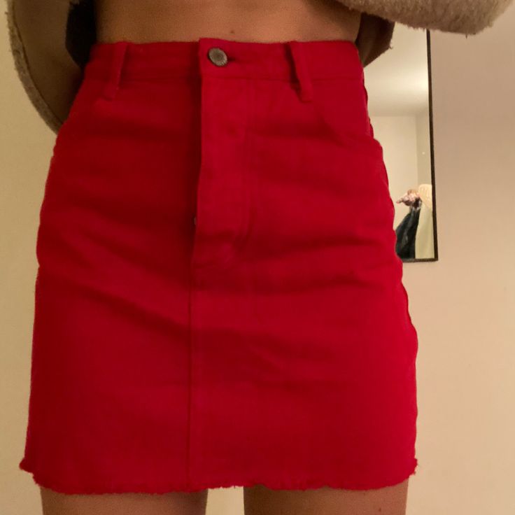 So Cute Denim Red Skirt. Bought Two So Don’t Need This One! Never Worn. Soft Denim. Brandy So Xs/S/M Red Denim Skirt, Red Skirts, Brandy Melville, Brandy, Denim Skirt, Georgia, Brand New, Red, Women Shopping