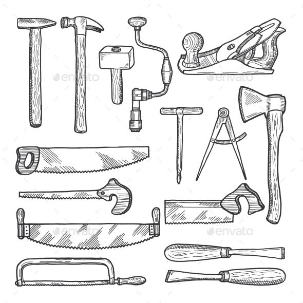 hand drawn tools set - miscellaneous objects