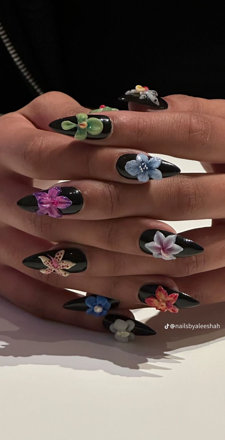 Orchid Nails, 3d Flower Nails, Exotic Nails, Pretty Gel Nails, Really Cute Nails, Nails Only, Fire Nails, Funky Nails, Chic Nails