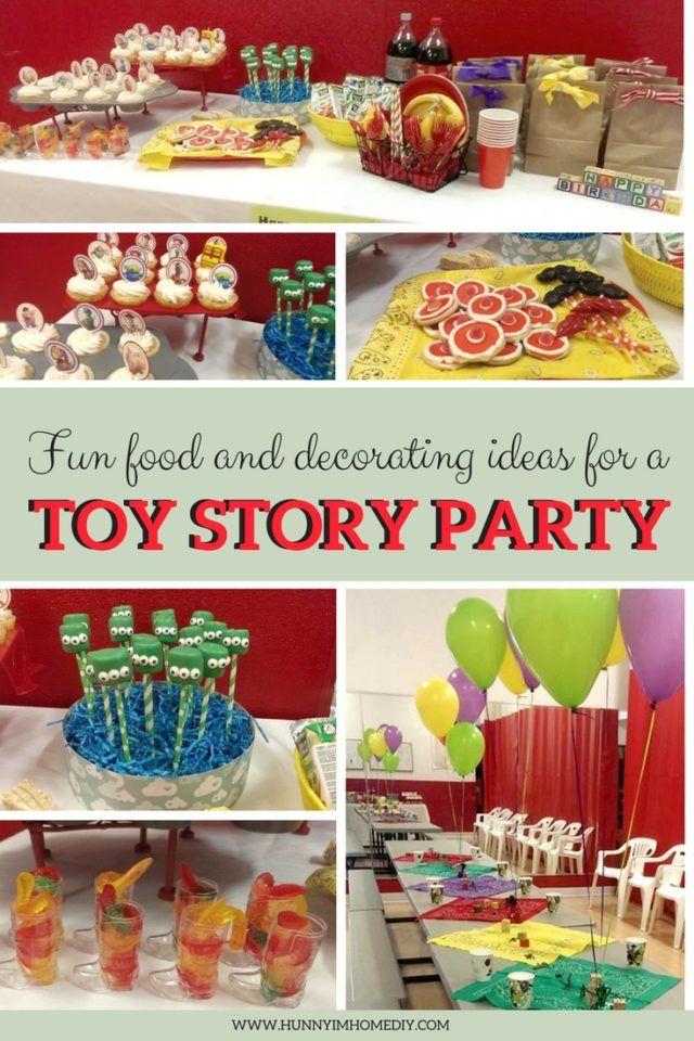 a toy story party with lots of food and decorations