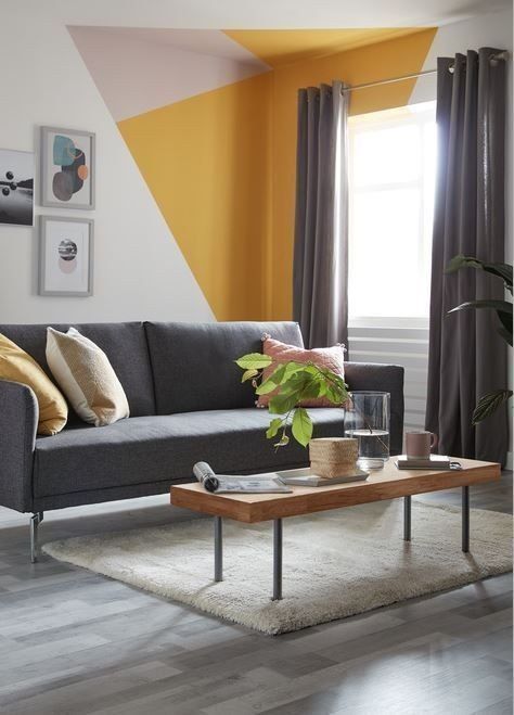 living room decor ideas gray and yellow Bedroom Wall Designs, Deco Salon, Bedroom Wall Paint, Geometric Decor, Boys Bedroom, A Living Room, Home Room Design, Cheap Home Decor, Room Colors