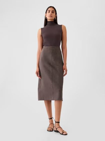 Women's New Arrivals: Clothing & Accessories | Gap Midi Skirt Boots, Suede Midi Skirt, Office Jobs, Plymouth Rock, Column Skirt, Skirt Zipper, Skirts With Boots, Suede Skirt, Gray Skirt