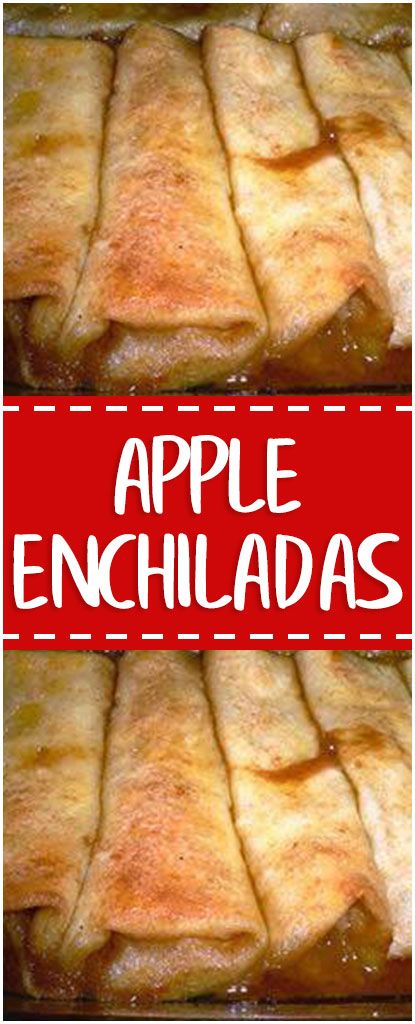 an apple enchiladas recipe is shown in red and white