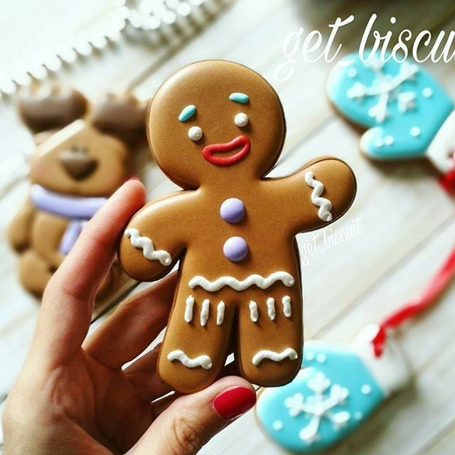 a hand holding up a decorated ginger cookie