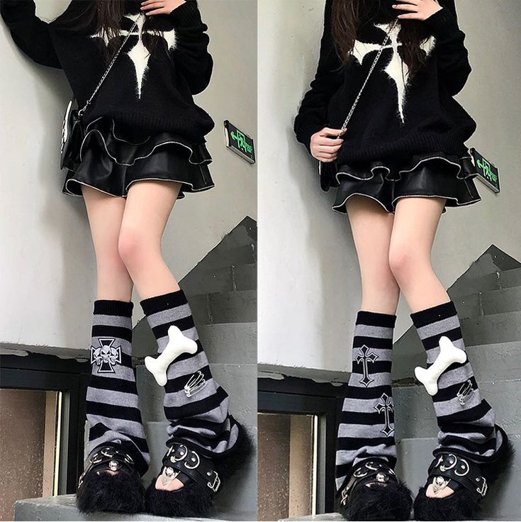 Style: style-A•style-B•style-C•style-D•style-E•style-F•style-GMaterial: Knitting Harajuku Style Black Leg Warmers For Fall, Black Harajuku Leg Warmers For Fall, Black Harajuku Style Leg Warmers For Fall, Y2k Style Black Leg Warmers For Winter, Trendy Black Leg Warmers For Cosplay, Black Fall Streetwear Socks, Black Socks For Fall Streetwear, Black Leg Warmers For Fall Streetwear, Black Fitted Harajuku Socks