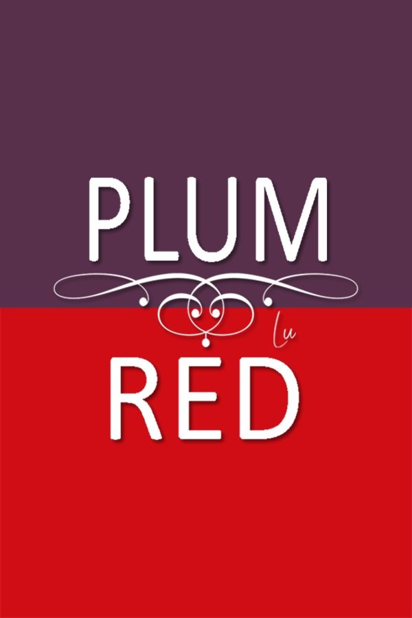 the word plum red is written in white on a purple and red background