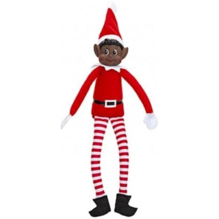 the elf doll is wearing red and white striped pants