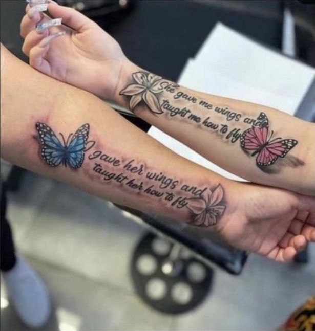 two people holding hands with tattoos on their arms and the words, you're not always