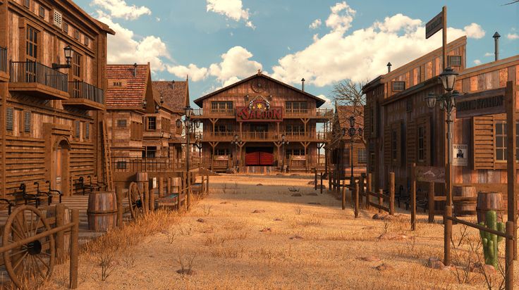 an old western town with wooden buildings