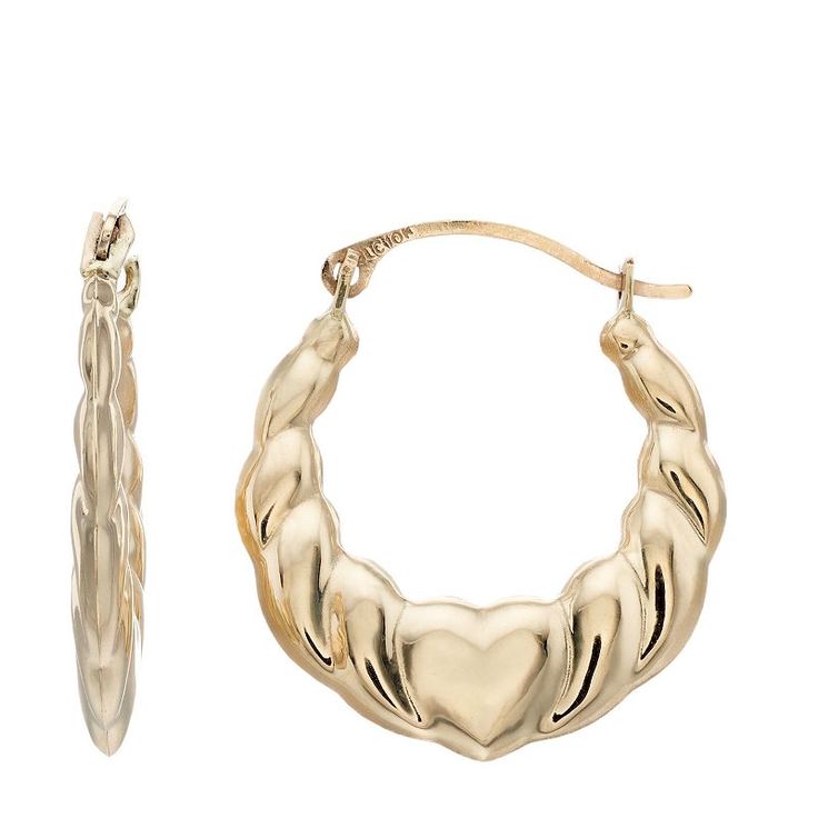 Accessorize with these charming 10k gold heart hoop earrings. Accessorize with these charming 10k gold heart hoop earrings. Metal: 10k gold Backings: click-it Packaging: boxed Finish: polished, textured Length: 19 mm Please note, due to the high value of this item, a signature may be required upon delivery. Size: One Size. Color: Yellow. Gender: female. Age Group: adult. Gold Hoop Earrings With Heart Charm, Small Hoop Tarnish Resistant Jewelry For Valentine's Day, Small Hoop Tarnish-resistant Jewelry For Valentine's Day, Valentine's Day Tarnish-resistant Yellow Gold Hoop Earrings, Valentine's Day Tarnish-resistant Small Hoop Jewelry, Gold Small Hoop Heart Earrings For Anniversary, 14k Gold Hoop Earrings For Valentine's Day, Yellow Gold Hoop Earrings For Valentine's Day, Yellow Gold Hoop Earrings With Heart Charm