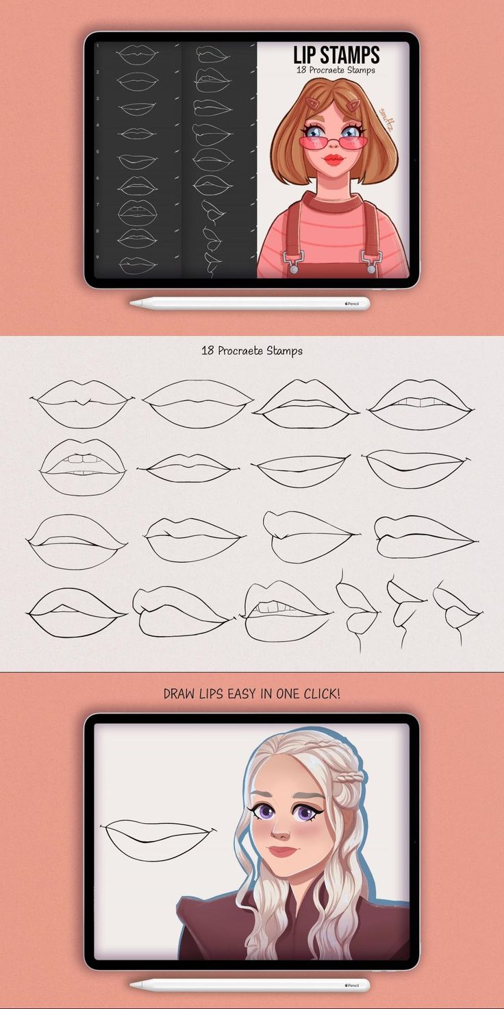 an image of how to draw lips with pencils and markers on the screen, in different