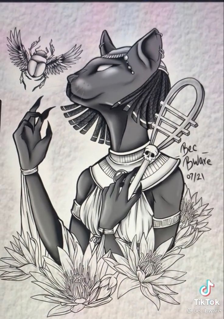 the egyptian god anubis is depicted in this black and white drawing