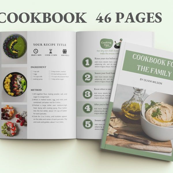 an open cookbook with pictures of food on the cover and in it's pages