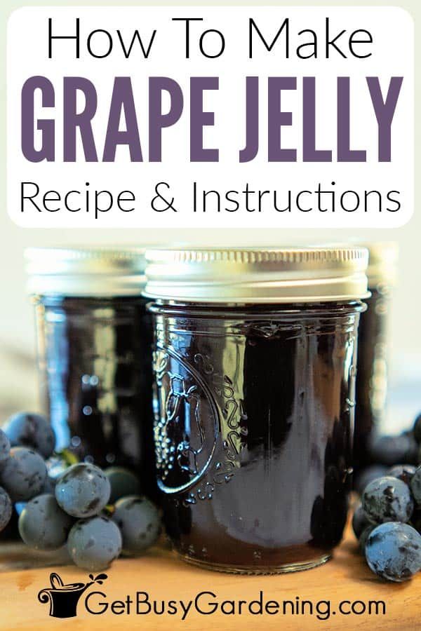 two jars filled with grape jelly sitting on top of a wooden cutting board next to blueberries