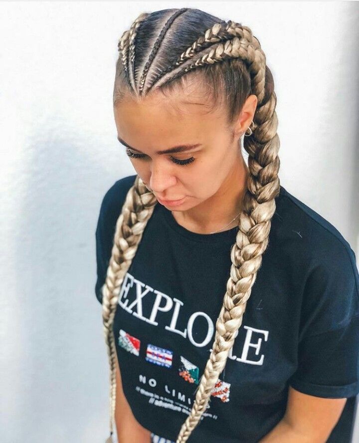 Braid Hairstyles for ShortMediumLong Hair Cornrow Ideas For White Woman, Feed In Braids For White Women, Cornrows For White Women, Braid Extensions White Girl, Boxer Braids With Extensions, Braids On White Women, 4 Dutch Braids, Cornrow Hairstyles White, 2 Feedin Braids