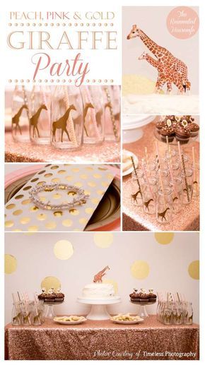 a pink and gold giraffe party with desserts