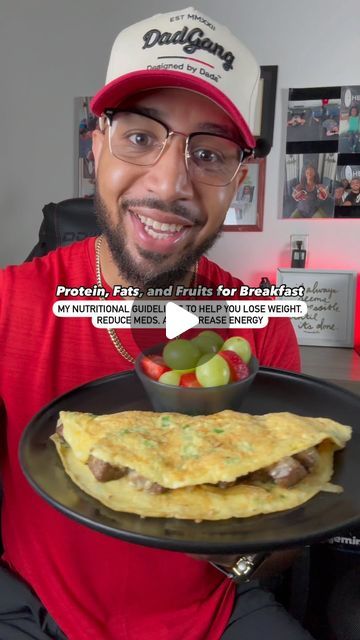 a man holding a plate with food on it and the caption that reads, pasta fast and easy for breakfast?