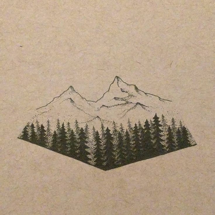 a drawing of trees and mountains on a piece of paper