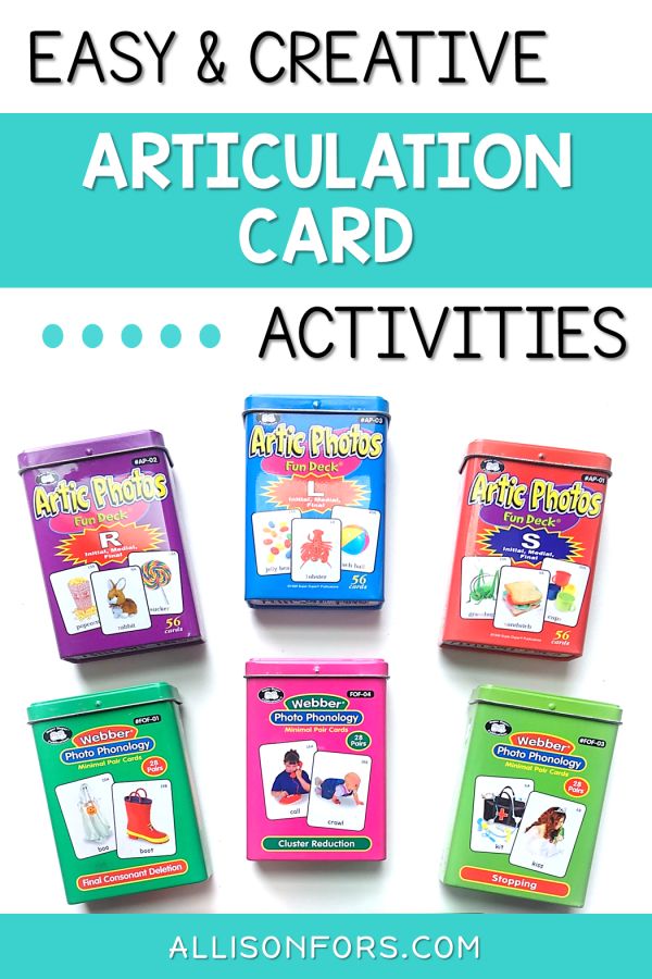 four books with the title easy and creative articulation card activities