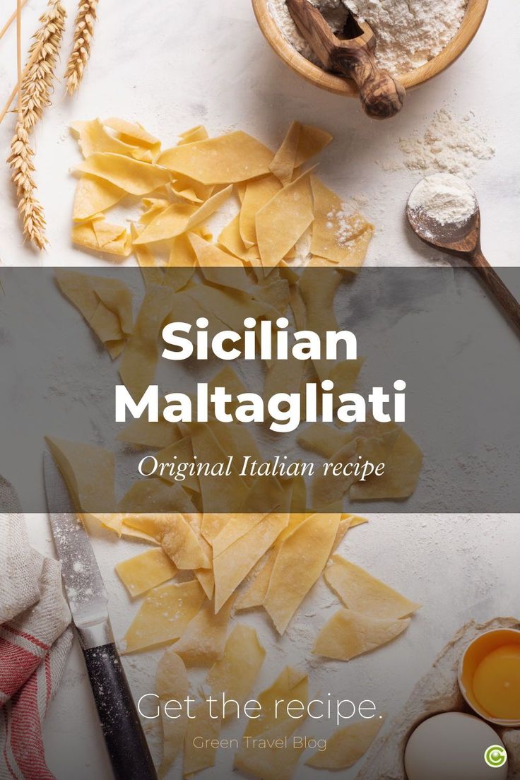 the cover of sicilian maltagliati, an italian recipe with ingredients on it