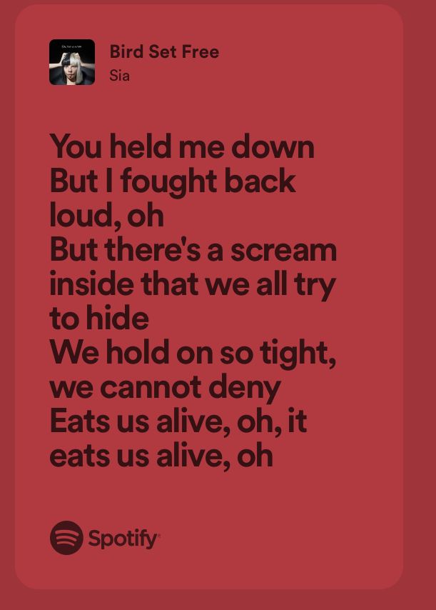 the text reads, you held me down but i fought back loud there's a scream inside that we all try to hide