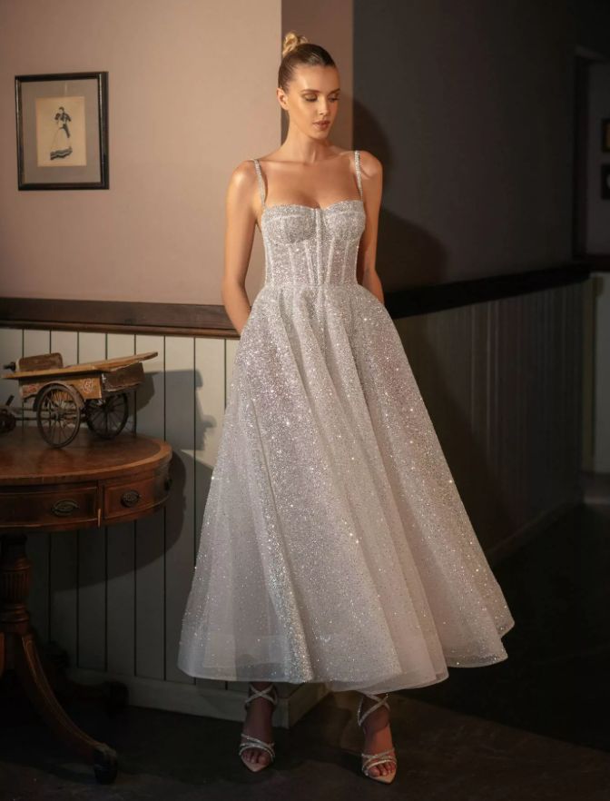 Sparkle Princess Glittery Dress In White | Private Label Styles Sequin Top Wedding Dress, Wedding Dress 2023 Summer, Wedding Dress Trend 2023, Berta Bridal 2023, Berta Sparkle Wedding Dress, 2023 Dress Trends Party, Wedding Dress 2023 Trends Summer, Berta Wedding Dress Sparkle, Wedding Dress Sparkling