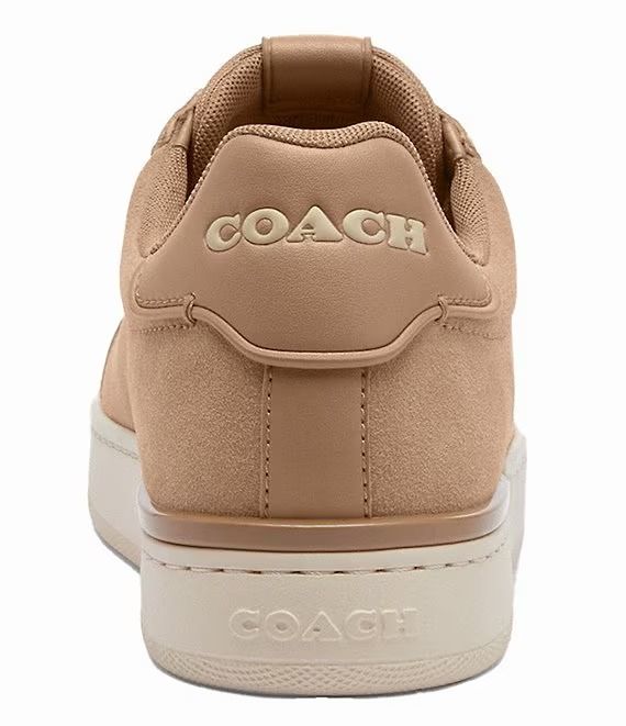 COACH Lowline Suede Lace-Up Sneakers | Dillard's Classic Low-top Sneakers With Leather Trim, Beige Leather Sneakers With Rubber Heel Cap, Sporty Suede Sneakers With Leather Trim, Comfortable Beige Leather Sneakers, Coach Sporty Sneakers With Cushioned Footbed, Suede Sneakers With Leather Trim, Coach Sneakers With Cushioned Footbed For Sports, Coach Beige Round Toe Sneakers, Coach Beige Sneakers With Round Toe