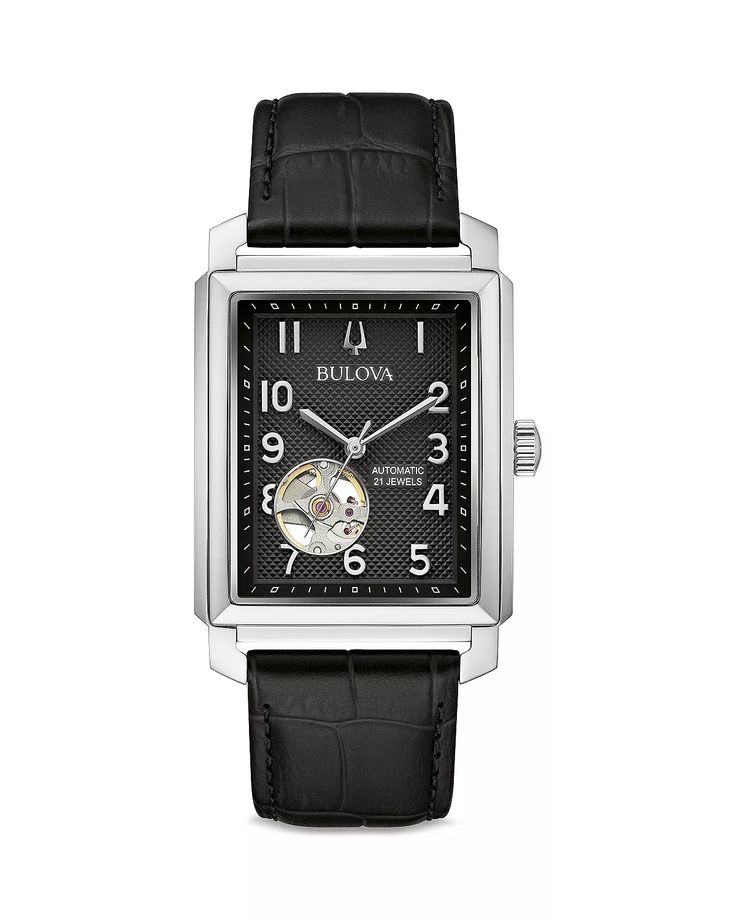 Bulova - Sutton Watch, 33mm Automatic Watches With Rectangular Dial For Business, Classic Black Watches For Work, Formal Automatic Watch Accessories With Rectangular Dial, Automatic Rectangular Dial Watch Accessory For Business, Business Watch Accessory With Automatic Rectangular Dial, Black Watch With Metal Dial For Formal Occasions, Black Watch With Metal Dial For Work, Black Formal Watch With Metal Dial, Black Watches For Formal Occasions