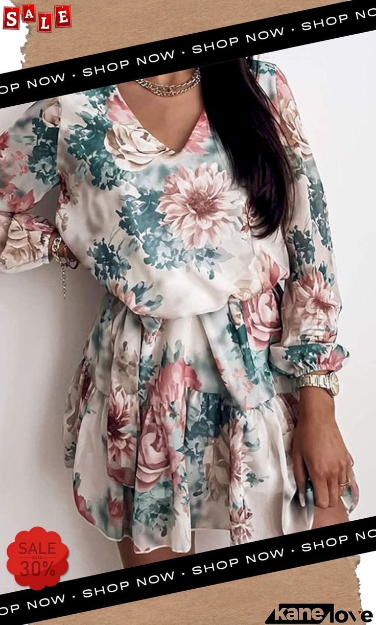 Floral V Neck Belted Mini Dress Printed Dress For Fall Brunch, Fall Garden Party Printed Dress, Feminine Floral Print Mini Dress For Fall, Chic Printed Mini Dress For Fall, Printed Mini Dress For Day Out In Fall, Printed Mini Dress For Fall Day Out, Casual Spring Floral Dress For Party, Chic Printed Mini Floral Dress, Chic Mini Floral Printed Dress