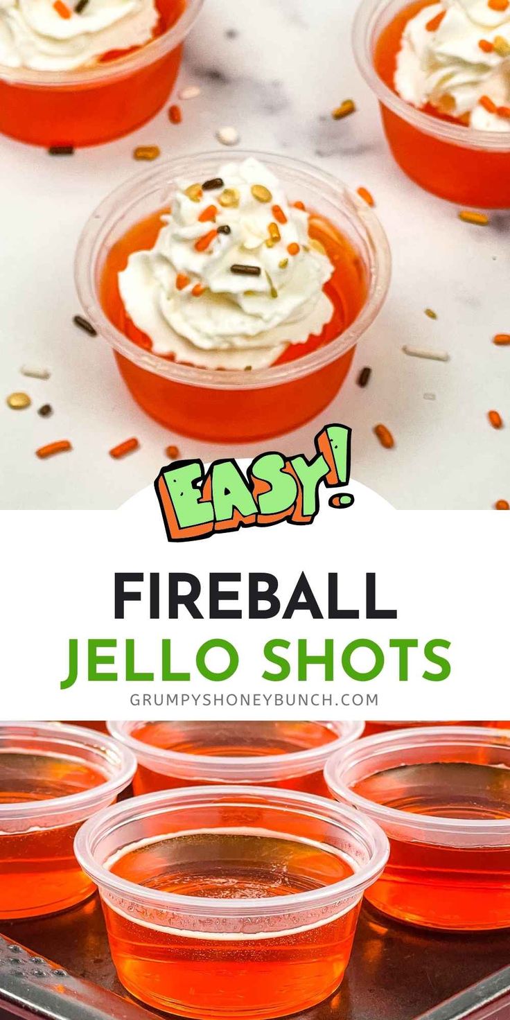 baby fireball jello shots in plastic cups with sprinkles