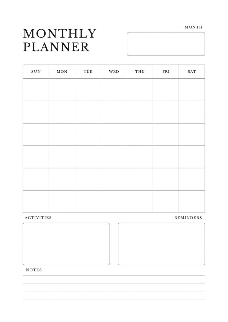 a printable planner for the month