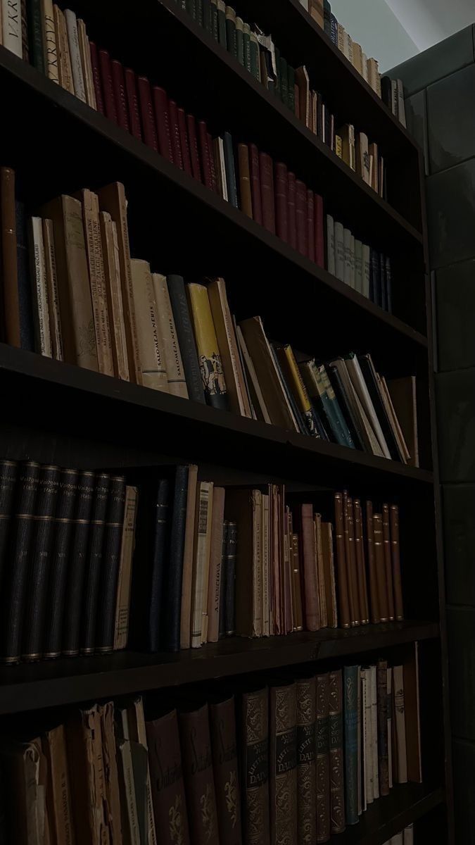 a bookshelf filled with lots of books in a room